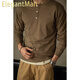 ElegantMan's workwear American retro tough guy style heavy henley shirt T-shirt long-sleeved cotton inner layering shirt men's winter brown M