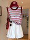 Plus Size Women's Red Striped Sleeveless Knitted Vest Summer Fat Millimeters Slim Appearance Wear Inside Out and Wear Beautiful Red Striped Tops Huge Good-Looking Sleeveless Tops M 80-100Jin Jin is equal to 0.5kg