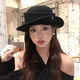 Fashionable and charming French Hepburn style elegant black top hat for women autumn and winter retro face-showing small curled woolen hat fisherman hat versatile black M (56-58cm)