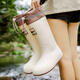 Jinbingsheng Mode japanische hochröhren-Regenstiefel für Frauen mit nicht rutschfestem und vielseitigem Langstubenschnallen Regenstiefeln im Freien im Freien mit dick gelösten Wirtschaftsschuhen Hochrohr-Regenstiefel 36-37 [Schnallenstil] mit Innensohle Standardgröße | Lockerheit zu verfolgen kann eine größere Größe haben