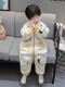 Langsha children's one-piece pajamas autumn and winter flannel thickened one-year-old baby sleeping bag boy coral velvet anti-kick quilt off-white double layer plus velvet thickened M 80cm