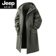 JEEP SPIRIT waist-shrinkable hooded outdoor storm coat for men in autumn and winter thickened quilted mid-length coat jacket Korean style coat trendy black cotton L suitable for weight 90-150