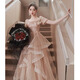 Fu Ling Piano Performance Wear Female High School Senior Evening Dress 2026 New Banquet Art Exam Light Luxury Niche High-end Main Champagne Color Mid-Length Version YH067 S