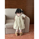 Girls overalls set baby autumn style corduroy jumpsuit versatile long-sleeved T-shirt two-piece set khaki overalls 80 cm
