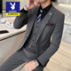 Playboy suit men's three-piece suit Korean version slim business formal casual small suit groom groomsman wedding dress 719/black two-piece suit + pants XL recommended 120-135Jin Jin equals 0.5 kg