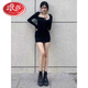 Langsha black square neck arm-wrapped short skirt with hot girl long sleeves slimming retro temperament sexy bottoming knitted dress for women black L