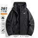 Pull back jacket men's spring and autumn removable hood coat casual long-sleeved top casual sports outdoor couple wear LG-HL-A436-6266 black XL (recommended 130-140Jin Jin equals 0.5 kg)