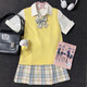 Girls 18 original jk uniform genuine plaid skirt sweater vest vest jk suit college style female autumn and winter stacking gray vest + Zi Feiyu + bow tie hanger airplane box XS