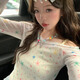 乐卡利 泳衣星星罩衫 微透长袖泡温泉沙滩比基尼女防晒外搭套头上衣T恤 星星罩衫【白优质版  80-120斤】