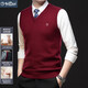 Goldlion cardigan men's 100 pure wool vest autumn and winter V-neck middle-aged and elderly dad solid color waistcoat sweater men D019 upper cyan round neck M 165