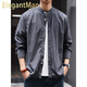ElegantMan high-end vintage Henry collar long-sleeved shirt men's loose autumn new casual shirt jacket apricot XL_suitable for 150-170Jin Jin equals 0.5 kg