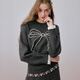 Xiangying Gray Knitted Suit Women's Spring 2026 New Bow Sweater Short Skirt New Year's Warm Clothes Complete Outfit Dark Gray M