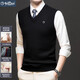 Goldlion cardigan men's 100 pure wool vest autumn and winter V-neck middle-aged and elderly dad solid color waistcoat sweater men D019 upper cyan round neck M 165