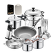 SUPOR kitchenware set, stainless steel pot set, wok, hot pot, soup, milk pot, pressure cooker, steamer set, knife set, shovel spoon, cutting board, exquisite 22-piece set