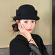 Yunju wool top hat women's autumn and winter Hepburn style women's fisherman hat fashionable winter hat beret gold style leather rope bow top hat black