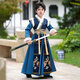 Anneyol Boys' Hanfu Autumn and Winter Chinese Style Ancient Costume Winter Children's Ancient Style Young Master Handsome Tang Suit Plus Velvet Blue 140
