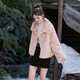 Sancai 2025 winter new warm pink fur coat eco-friendly fur loose short long sleeve lapel M