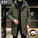 JEEP SPIRIT冬季潮胖男痞帅派克连帽加棉风衣棉衣棉服加肥大码加厚中长款外套 【加棉】军绿 加厚 L 165：115斤以内