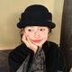Yunju wool top hat women's autumn and winter Hepburn style women's fisherman hat fashionable winter hat beret gold style leather rope bow top hat black