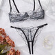 Universal French popular style sexy open-back underwear lace bra set with push-up see-through pure lust style temptation-free thong S 32/70ABCD
