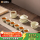 Complete set of gold inlaid jade tea set, imitation Song Dynasty Ru kiln open-piece ceramic Kung Fu tea set, high-end tea set for home use, ink painting distant mountains