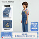 Teenie Weenie Kids 25 years new style retro modern denim suspender trousers for boys and girls, blue floral gray 150 cm