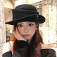 Fashionable and charming French Hepburn style elegant black top hat for women autumn and winter retro face-showing small curled woolen hat fisherman hat versatile black M (56-58cm)