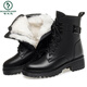 Woodpecker Martin Boots Women's Genuine Leather 2025 Autumn and Winter New Plus Velvet Large Size Short Boots Mid Heel Fur Integrated Warm Large Cotton Shoes Black Thickened Wool Lining 38