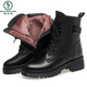 Woodpecker Martin Boots Women's Genuine Leather 2025 Autumn and Winter New Plus Velvet Large Size Short Boots Mid Heel Fur Integrated Warm Large Cotton Shoes Black Thickened Wool Lining 38