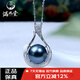 Manzhutang light luxury jewelry Tahitian black pearl pendant S925 silver single black pearl pendant clavicle chain for wife and mother 11-12mm with silver chain
