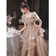 Fu Ling Piano Performance Wear Female High School Senior Evening Dress 2026 New Banquet Art Exam Light Luxury Niche High-end Main Champagne Color Mid-Length Version YH067 S