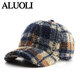 Winter Hat Women's Warm Lamb Wool Baseball Cap Men's Peaked Cap Fashion Trendy Brand Plaid Sun Hat Brown Adjustable (54-60cm)