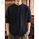 ElegantMan Blue Deer American Tough Guy Henry Collar Long Sleeve Sweater Men's Autumn and Winter Loose Soft Warm Bottoming Shirt Navy S _Suitable for 90-110Jin Jin is equal to 0.5 kg