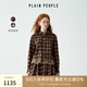 PLAIN PEOPLE Bath style retro college plaid lace webbing shirt top women 2025 winter new style coffee color S