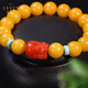 La Yun Feiyin Beeswax Single Circle Bracelet Chicken Fat Yellow Baoshan Southern Red Agate Lucky Pixiu Bracelet Fashionable Men and Women's Bracelet Pixiu Style (approximately 8mm) (One item, one certificate)