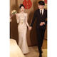 Fenggao (fenggao) Toast Wear Bridal 2025 New Winter Clothes Chinese Cheongsam Toast Wear Bridal Fishtail Skirt Xiuhe Suit Champagne Color Long Sleeve XL