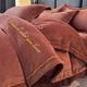 Antarctica Class A milk velvet letter embroidery four-piece set for double household simple winter plus velvet quilt cover sheets and bedding, Mocha brown 1.8m bed sheet style four-piece set (quilt cover 200x230cm)