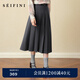 SEIFINI Shifanli classic college style JK deconstructed skirt 2025 autumn new high-waist slim commuting versatile pleated skirt dark gray long skirt S