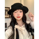 Ershanji French Hepburn daughter style retro knitted curled top hat fisherman hat women's autumn and winter mountaineering hat basin hat Hepburn style daughter hat black
