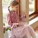 Little Naive Autumn and Winter Girls' New Chinese Texture Jacquard Velvet Splicing Mesh Dress Pink 140