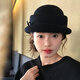 Yunju wool top hat women's autumn and winter Hepburn style women's fisherman hat fashionable winter hat beret gold style leather rope bow top hat black