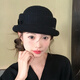 Yunju wool top hat women's autumn and winter Hepburn style women's fisherman hat fashionable winter hat beret gold style leather rope bow top hat black