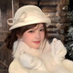 Fat Donglai's same style winter French lady lace bow woolen beret women's season 2025 new white bow woolen hat