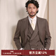 CULTUM Iron-free, semi-linen lining, Australian wool British prince check suit suit, men's wedding groom suit, gray coffee prince check three-piece suit 3XL (52C)