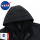 NASA RHUDE windbreaker men's mid-length spring and autumn coat men's youth loose coat autumn printed velvet hooded autumn and winter windbreaker black 5XL (200-220Jin Jin equals 0.5 kg)