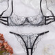 Universal French popular style sexy open-back underwear lace bra set with push-up see-through pure lust style temptation-free thong S 32/70ABCD