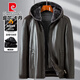Pierre Cardin flagship store hooded removable velvet thickened men's leather jacket autumn and winter casual all-in-one velvet windproof warm leather jacket velvet black (hood removable) XL /180 size (recommended 130-145Jin Jin equals 0.5 kg)
