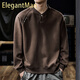 ElegantMan American retro heavyweight double-sided cotton sweatshirt for men 2025 autumn new loose Henry collar long-sleeved shirt for men dark brown M _suitable_-125Jin Jin is equal to 0.5 kg