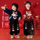 Boys and girls winter New Year's greetings suit 2025 new Year of the Snake plus velvet thickened sweatshirt festive performance suit two-piece set red suit 120 cm