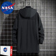 NASA RHUDE windbreaker men's mid-length spring and autumn coat men's youth loose coat autumn printed velvet hooded autumn and winter windbreaker black 5XL (200-220Jin Jin equals 0.5 kg)